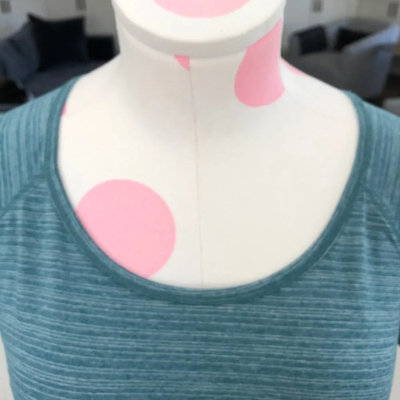 Eddie Bauer Sunwashed Stripe SS Scoop Neck Long Top w Side Ruching Green Sz M - Picture 5 of 12